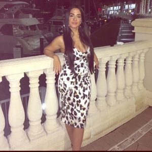 Cheetah leopard satin midi dress NWT